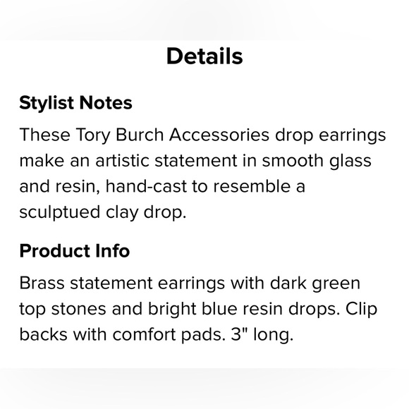 Tory Burch 👜 STONE DROP EARRING IN VINTAGE BRASS / DARK GREEN / BRIGHT BLUE - Picture 4 of 4